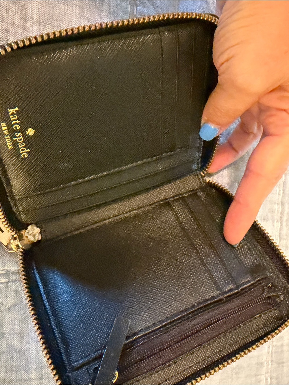 kate spade navy, black, white & blush striped zip wallet - Picture 3 of 3